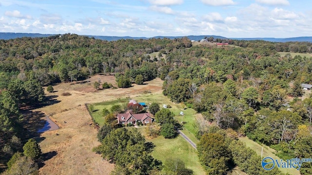 birds eye view of property with a wooded view