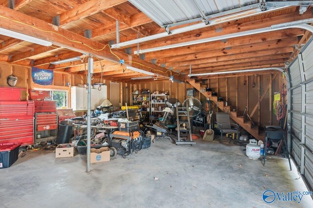 garage featuring a workshop area