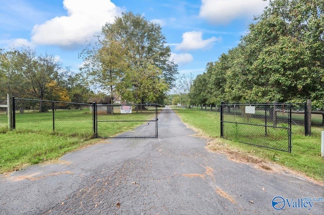 view of road featuring a gate, a gated entry, and driveway