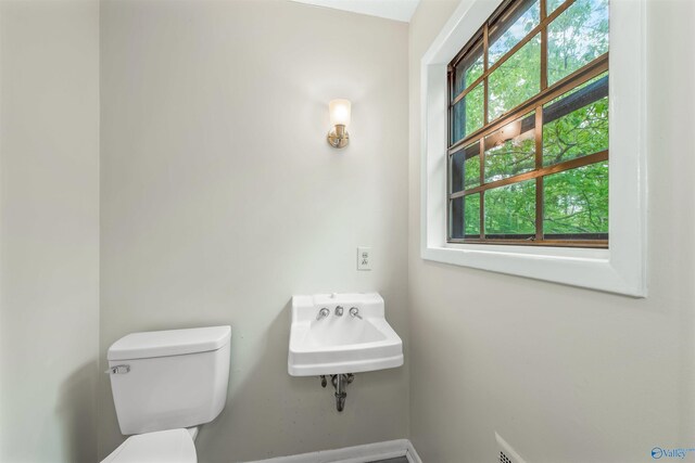 bathroom with sink, toilet, and a wealth of natural light