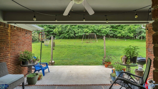 2317 Little Cove Rd, Owens Cross Roads, AL 35763 - view of patio / terrace with a ceiling fan