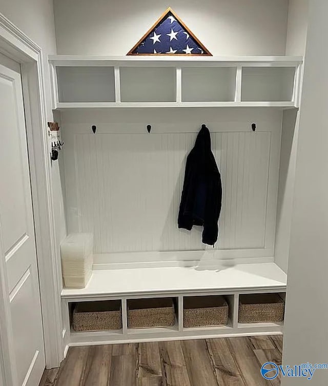 mudroom featuring wood-type flooring