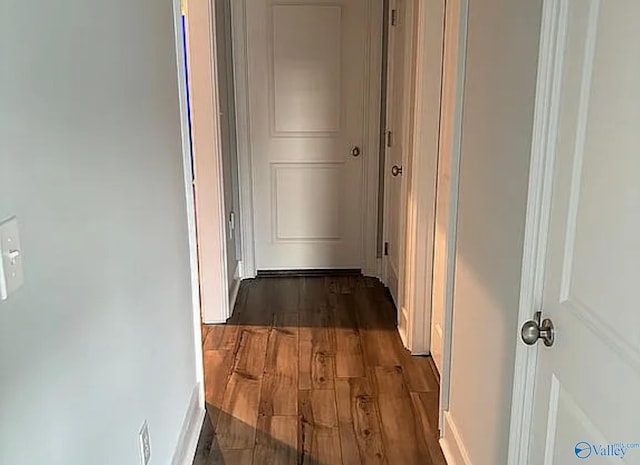 hallway featuring dark wood-type flooring