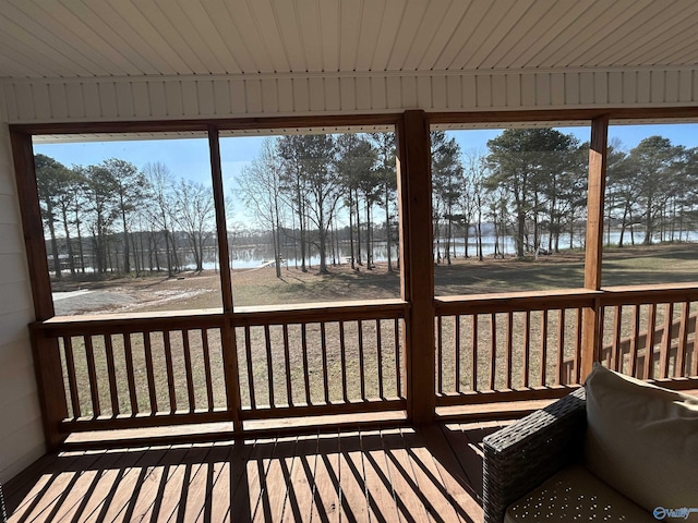 wooden deck with a water view