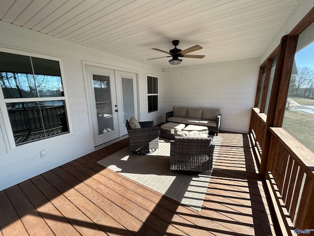 exterior space with ceiling fan and french doors