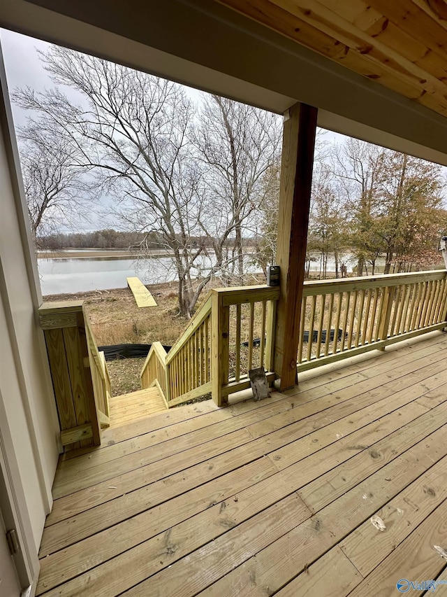 deck with a water view