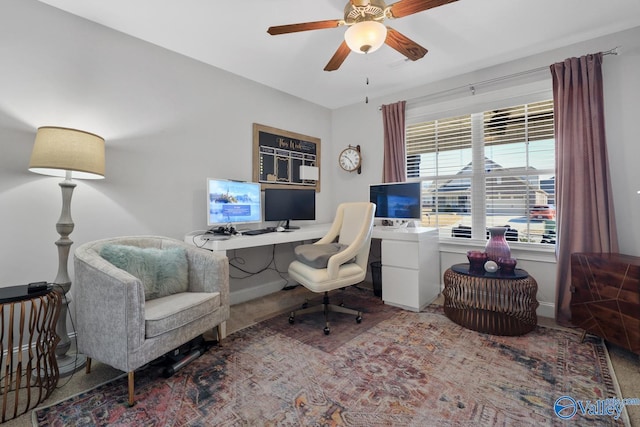 home office featuring ceiling fan