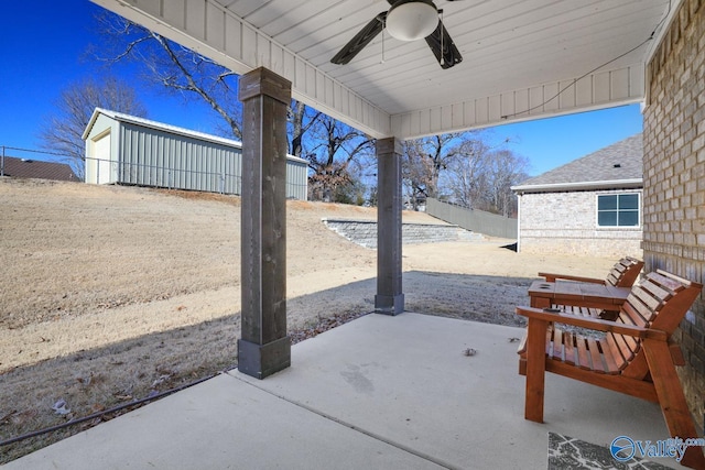 view of patio with ceiling fan