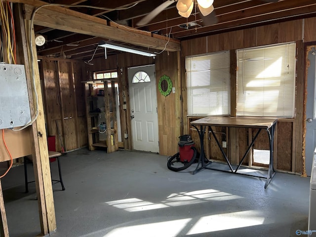 1165 Sunset Dr, Leesburg, AL 35983 - miscellaneous room featuring wooden walls and a workshop area