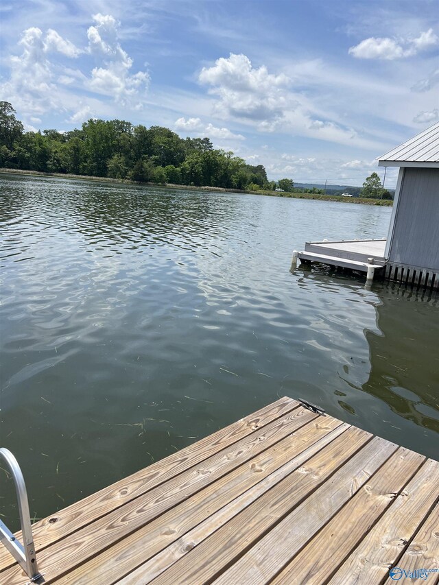 view of dock with a water view