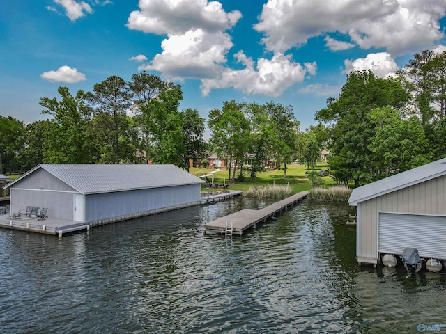 dock area with a water view