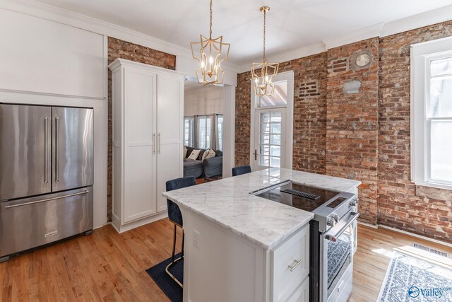 kitchen featuring light hardwood / wood-style flooring, a healthy amount of sunlight, and premium appliances