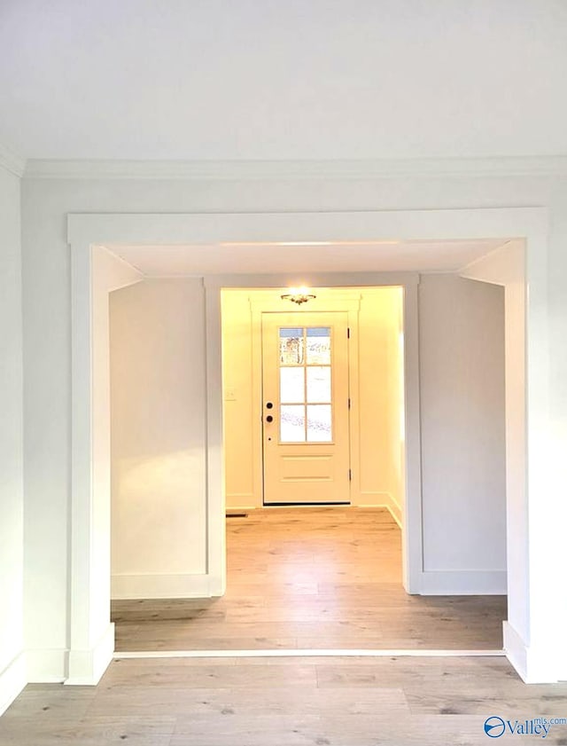 3635 Buck Island Dr, Guntersville, AL 35976 - foyer with crown molding, light wood-style flooring, and baseboards