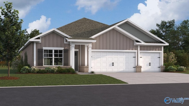 307 Wraywood Rd, Huntsville, AL 35810 - view of front facade with driveway, an attached garage, board and batten siding, and a front yard