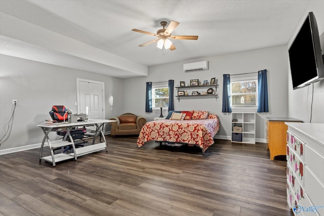 bedroom with dark wood-type flooring and multiple windows