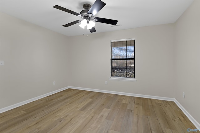 spare room featuring ceiling fan and light hardwood / wood-style floors