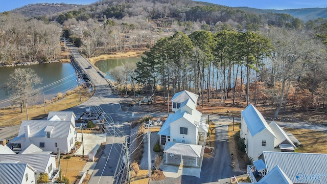 aerial view with a water and mountain view