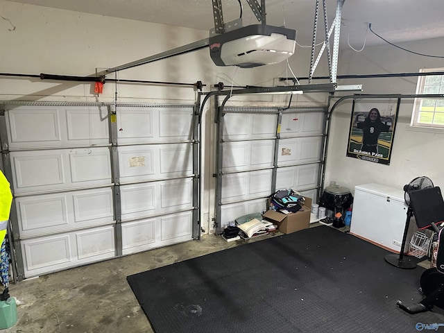 garage with a garage door opener