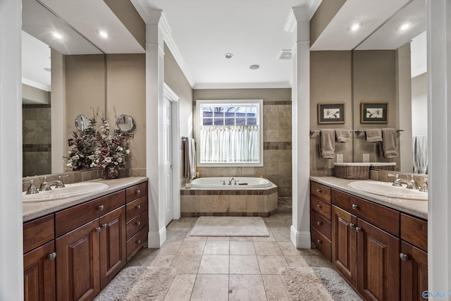 13032 Monte Vedra Rd, Huntsville, AL 35803 - full bathroom with two vanities, ornamental molding, and a sink