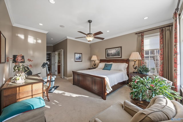 13032 Monte Vedra Rd, Huntsville, AL 35803 - bedroom featuring recessed lighting, baseboards, light colored carpet, and ornamental molding