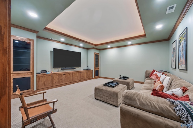 13032 Monte Vedra Rd, Huntsville, AL 35803 - living room featuring ornamental molding, visible vents, and a raised ceiling