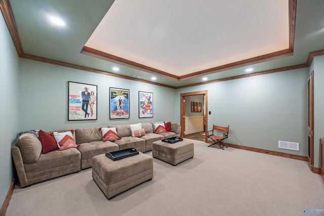 13032 Monte Vedra Rd, Huntsville, AL 35803 - living area featuring visible vents, baseboards, a tray ceiling, and crown molding