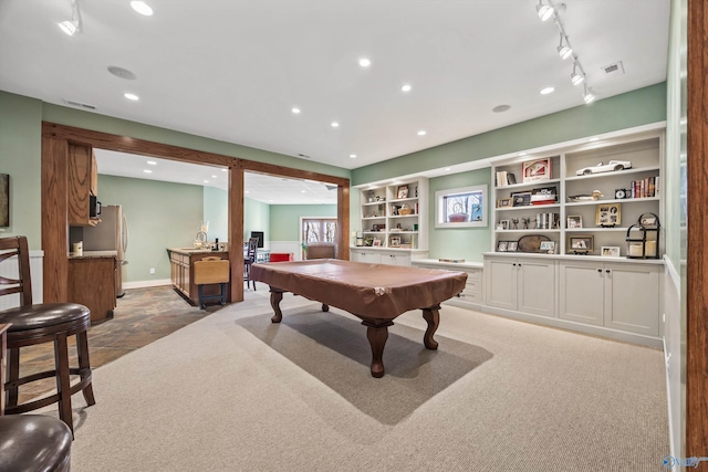 13032 Monte Vedra Rd, Huntsville, AL 35803 - game room featuring pool table, carpet flooring, visible vents, and recessed lighting