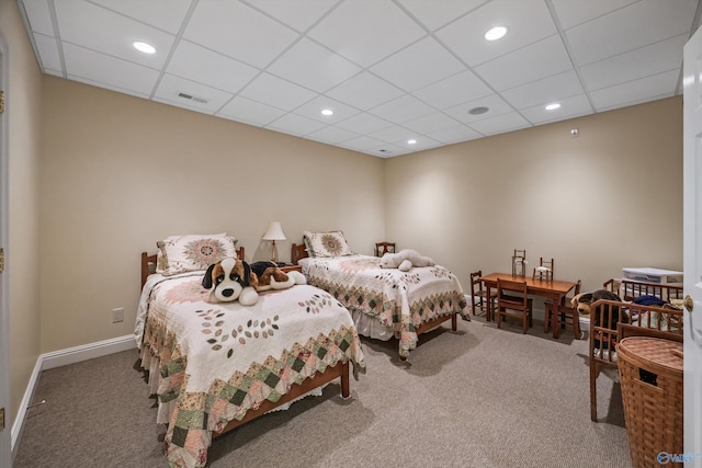 13032 Monte Vedra Rd, Huntsville, AL 35803 - bedroom featuring recessed lighting, visible vents, carpet floors, baseboards, and a paneled ceiling