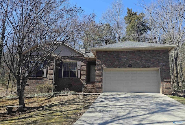 view of front of house featuring crawl space, an attached garage, concrete driveway, and brick siding