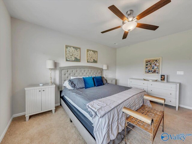 266 Dinner Tree Sq, Huntsville, AL 35811 - bedroom featuring light carpet, baseboards, and a ceiling fan