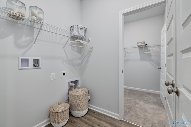 washroom featuring carpet floors, hookup for a washing machine, and electric dryer hookup