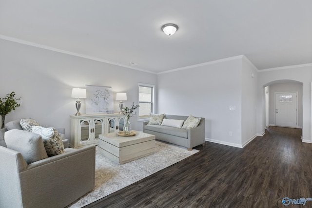 unfurnished living room featuring crown molding and dark hardwood / wood-style floors