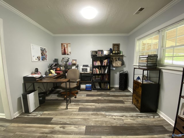 135 Forest Hill Rd, Trinity, AL 35673 - home office featuring wood finished floors, ornamental molding, and baseboards