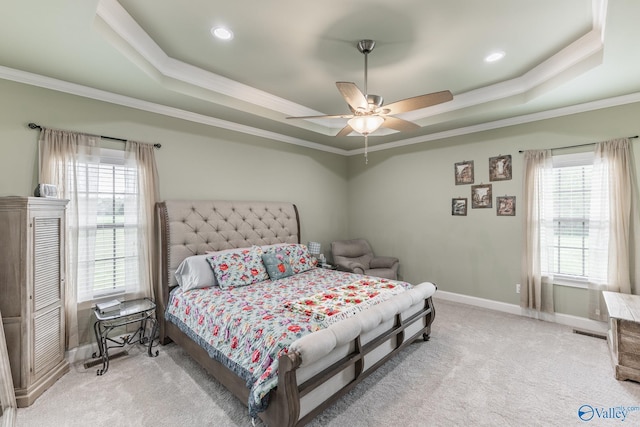 15153 Hobbs Rd, Athens, AL 35614 - carpeted bedroom with a tray ceiling, baseboards, and ornamental molding