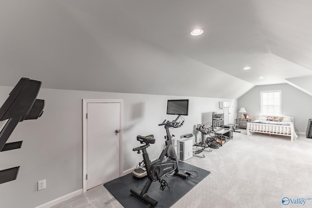 15153 Hobbs Rd, Athens, AL 35614 - exercise area with recessed lighting, lofted ceiling, baseboards, and carpet floors