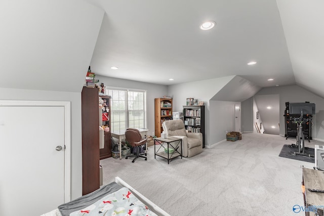 15153 Hobbs Rd, Athens, AL 35614 - bedroom with recessed lighting, lofted ceiling, and carpet floors