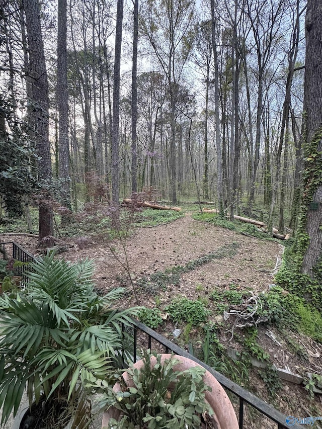 view of yard with a wooded view