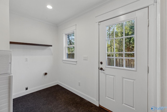 clothes washing area with ornamental molding and electric dryer hookup