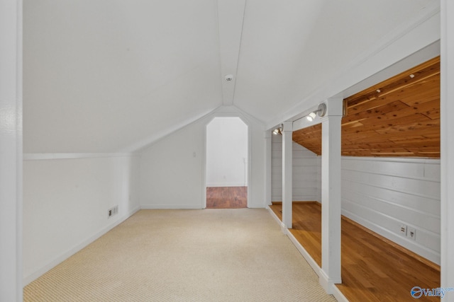 additional living space with carpet and lofted ceiling