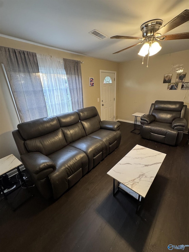 5509 Glade Rd, Anniston, AL 36206 - living area with dark wood finished floors and a ceiling fan