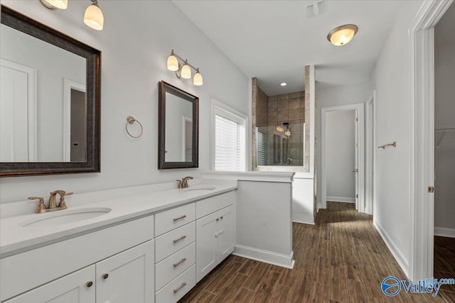 bathroom featuring vanity and walk in shower