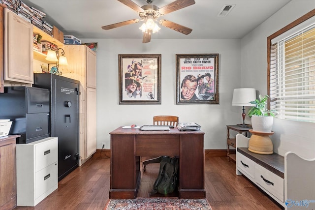 1707 Byron Rd, Scottsboro, AL 35769 - office area with ceiling fan and dark wood-type flooring