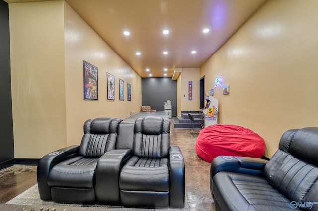 cinema featuring recessed lighting and baseboards