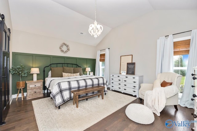 12 Cobbs Cove Way SE, Huntsville, AL 35803 - bedroom with vaulted ceiling, a chandelier, and dark wood finished floors