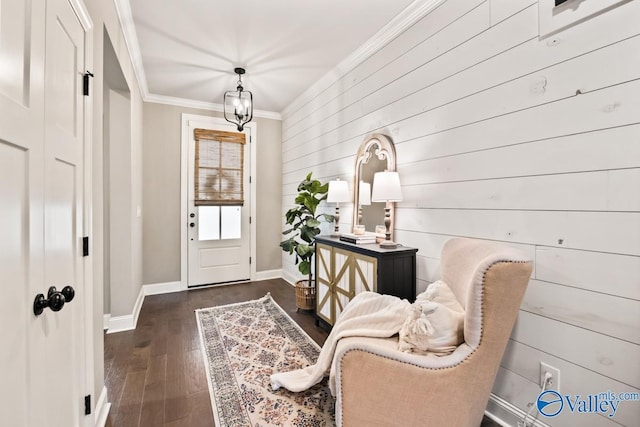 12 Cobbs Cove Way SE, Huntsville, AL 35803 - entryway with crown molding, baseboards, dark wood finished floors, and wood walls