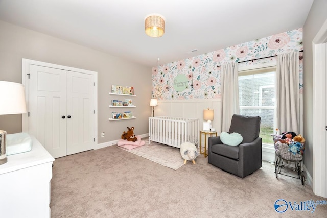 12 Cobbs Cove Way SE, Huntsville, AL 35803 - carpeted bedroom featuring radiator heating unit, a closet, and wallpapered walls