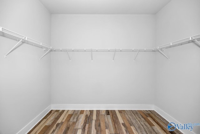 walk in closet with wood finished floors