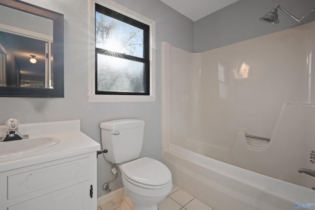 full bathroom featuring vanity, tile patterned flooring, shower / bathtub combination, and toilet