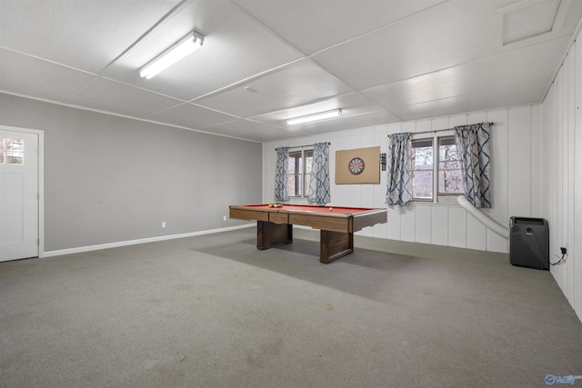 playroom with carpet and billiards