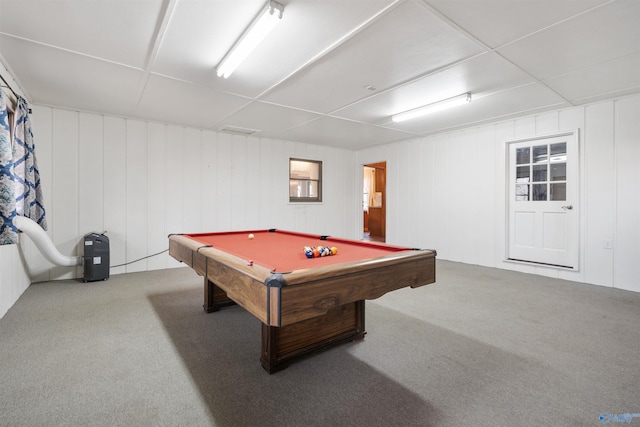 playroom with carpet floors and billiards